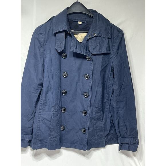 Burberry Brit Trench Coat Short Jacket Double Breast Belt Balmoral Blue Size 4 - Picture 2 of 10